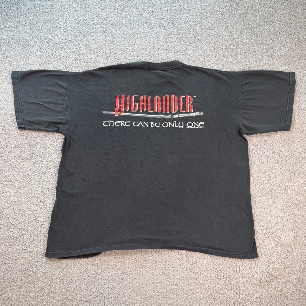 Vintage 90s Highlander Movie T Shirt There Can Be Only 1 Sword Cult Film Tee XL